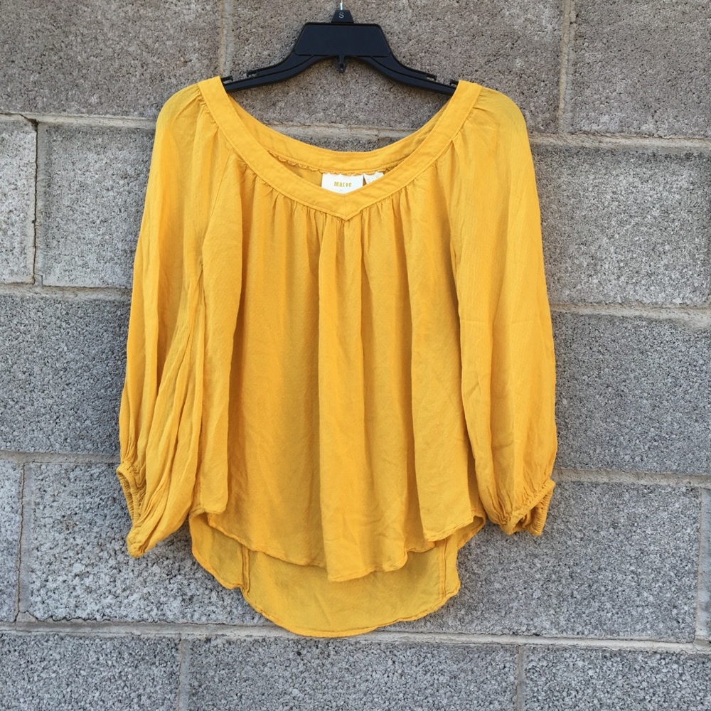 MAEVE ANTHROPOLOGIE Size 2 Yellow Gold Boswell V-Neck 3/4 Balloon Sleeve Blouse